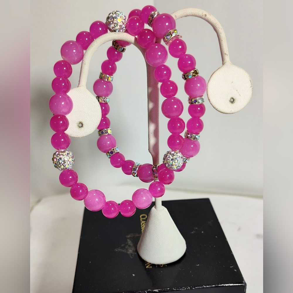 Glowing Pink Bling Beaded Bracelet Set  NWOT